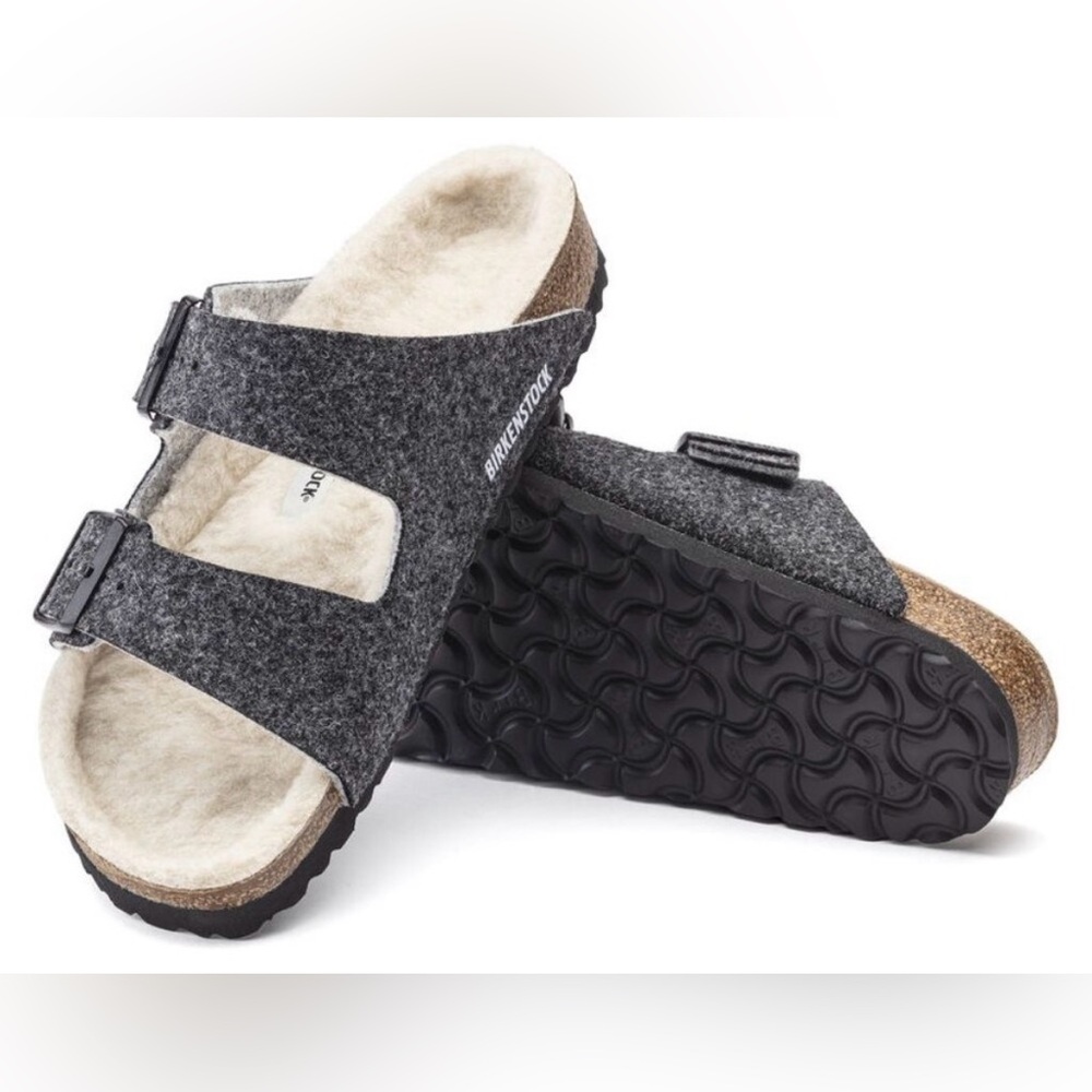 Birkenstock Arizona Grey Felt & Shearling Sandals